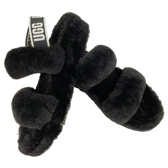 UGG Womens Fluff Oh Yeah Slide Slippers Sherpa Black Size 8 EUC $120 6806 Sling - Picture 1 of 12